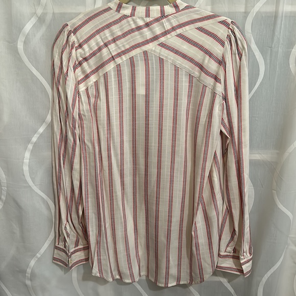 Loft Ivory Striped Long Sleeve Button Down Blouse, Size Small - Picture 4 of 4